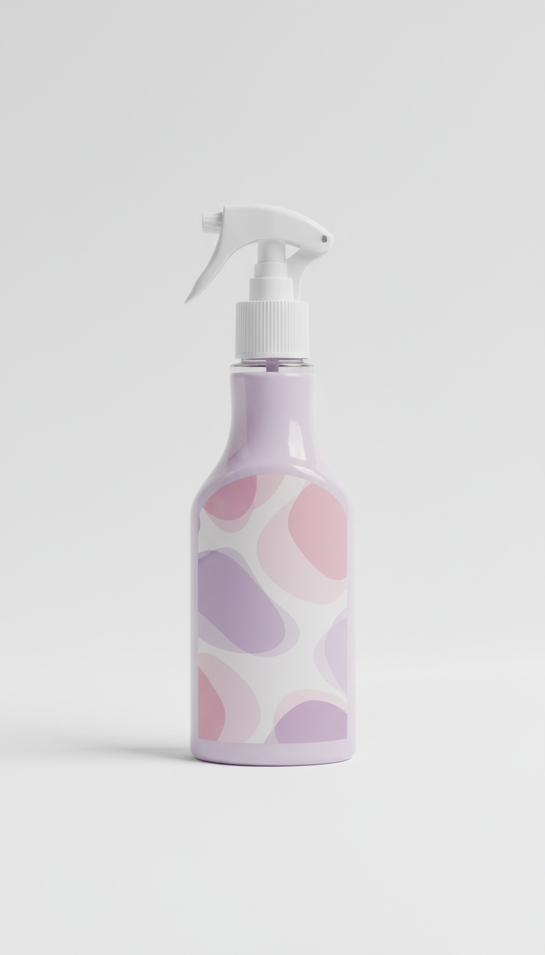 Multi-surface cleaner in pink glass bottle